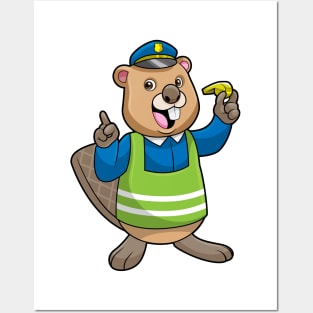 Beaver as Police officer with Whistle Posters and Art